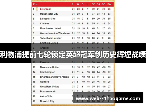 利物浦提前七轮锁定英超冠军创历史辉煌战绩
