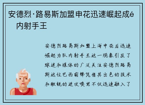 安德烈·路易斯加盟申花迅速崛起成队内射手王